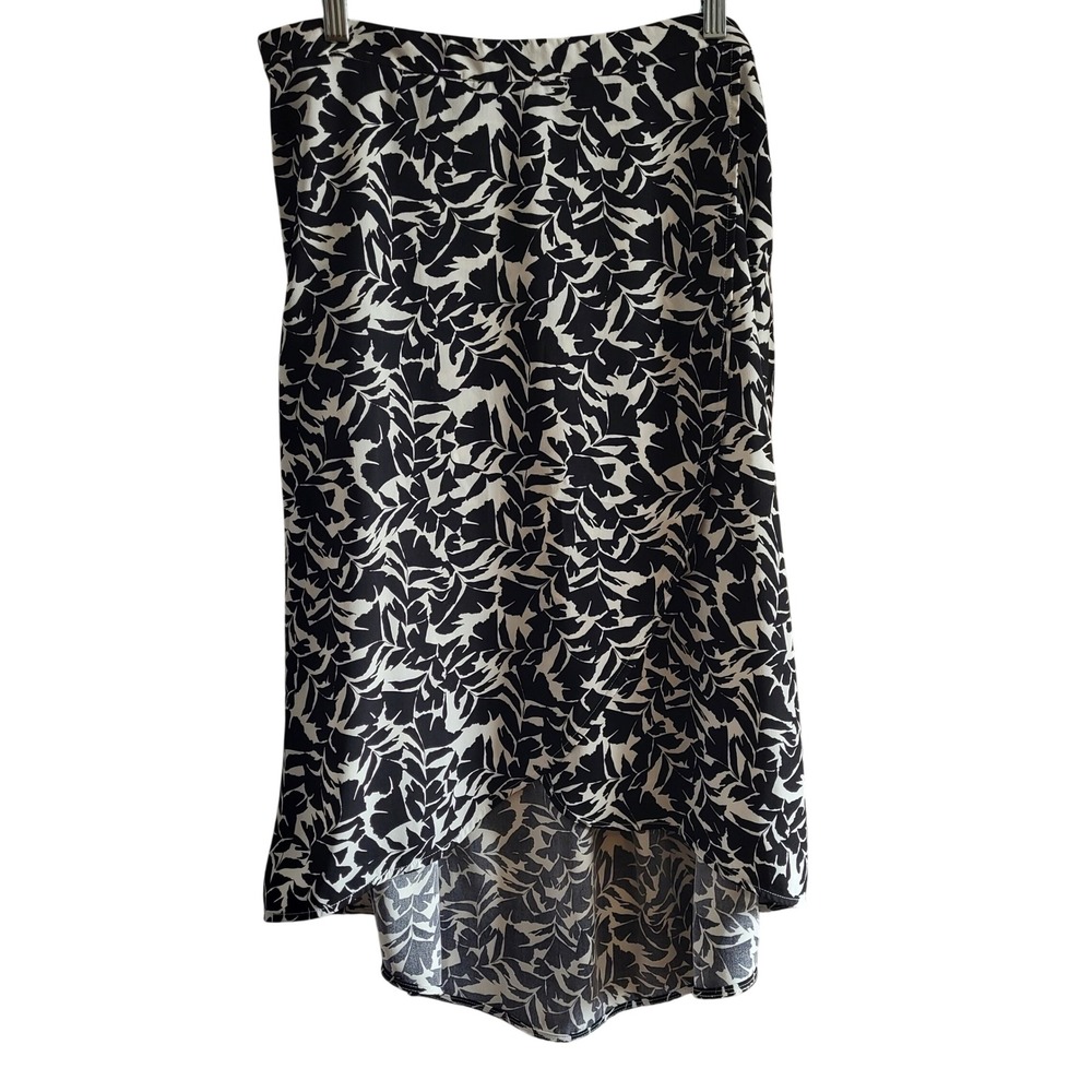 J. Crew Black White Floral Print Faux Wrap High Low Midi Skirt Women's‎ Size L